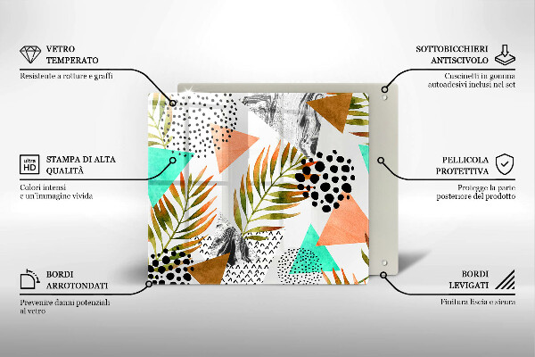 Tűzhelyvédő üveglap Boho levelek minta