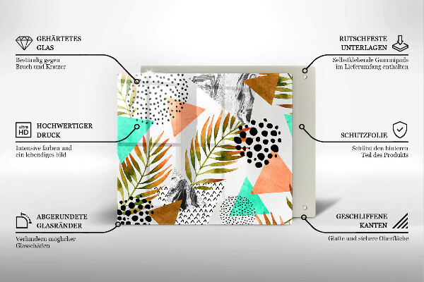 Tűzhelyvédő üveglap Boho levelek minta