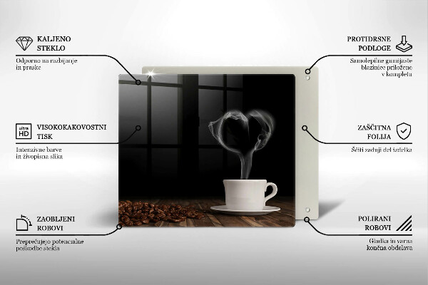 Tűzhelyvédő üveglap Kávéscsésze szív