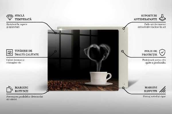 Tűzhelyvédő üveglap Kávéscsésze szív