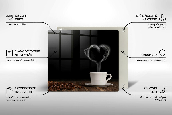 Tűzhelyvédő üveglap Kávéscsésze szív