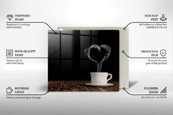 Tűzhelyvédő üveglap Kávéscsésze szív