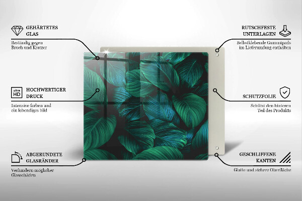 Tűzhelyvédő üveglap Dzsungel levelei