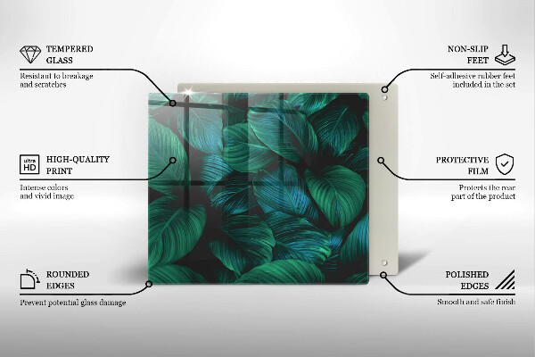 Tűzhelyvédő üveglap Dzsungel levelei