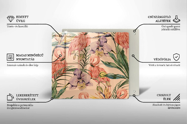 Tűzhelyvédő üveglap Flamingók illusztráció