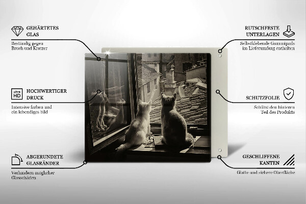 Tűzhelyvédő üveglap Macskák város és ablak