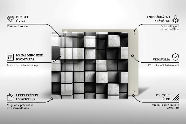 Tűzhelyvédő üveglap Absztrakt 3D négyzetek