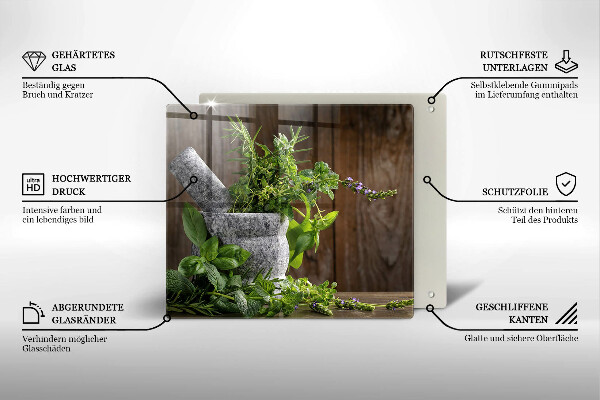 Tűzhelyvédő üveglap Gyógynövényeket és fát ültet