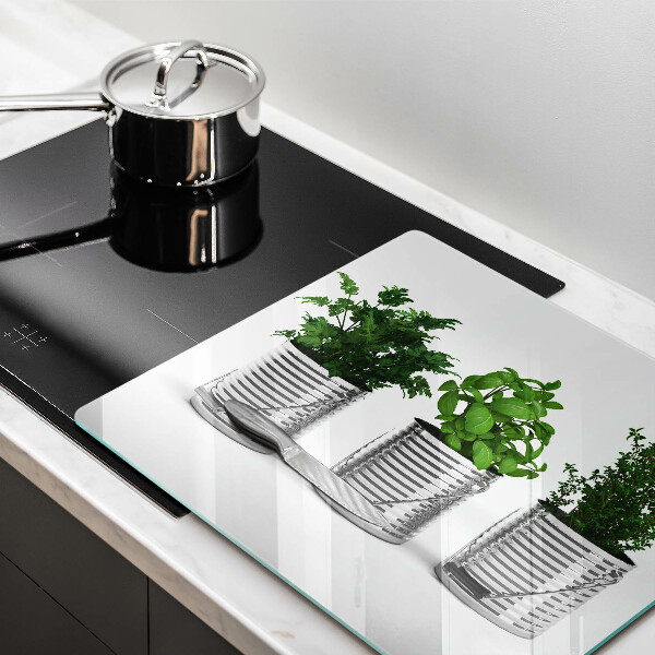 Tűzhelyvédő üveglap Cserép fűszernövények