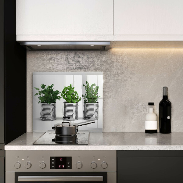 Tűzhelyvédő üveglap Cserép fűszernövények