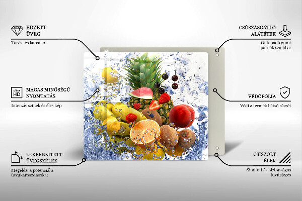 Tűzhelyvédő üveglap Lédús gyümölcs és víz