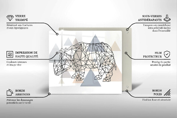 Tűzhelyvédő üveglap Line art orrszarvú