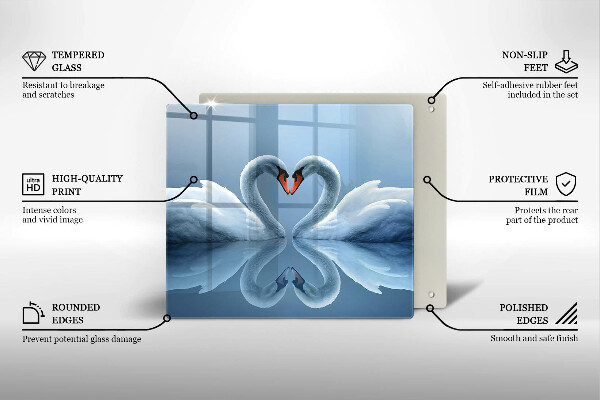 Tűzhelyvédő üveglap Két hattyúszív