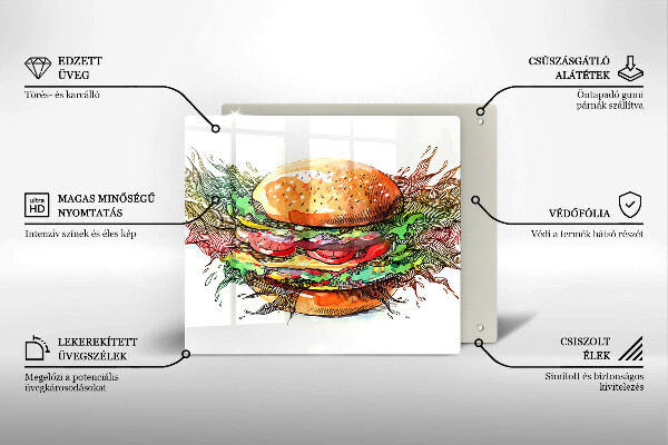 Tűzhelyvédő üveglap Hamburger rajz