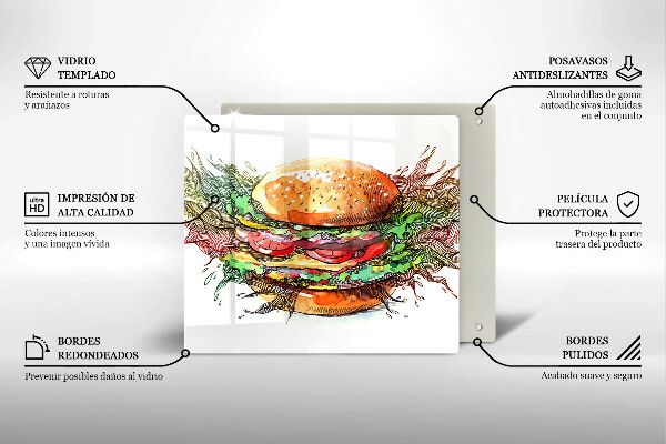 Tűzhelyvédő üveglap Hamburger rajz