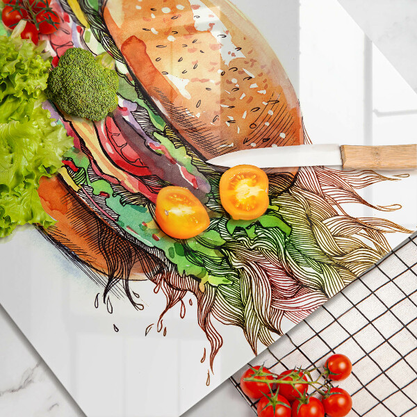 Tűzhelyvédő üveglap Hamburger rajz