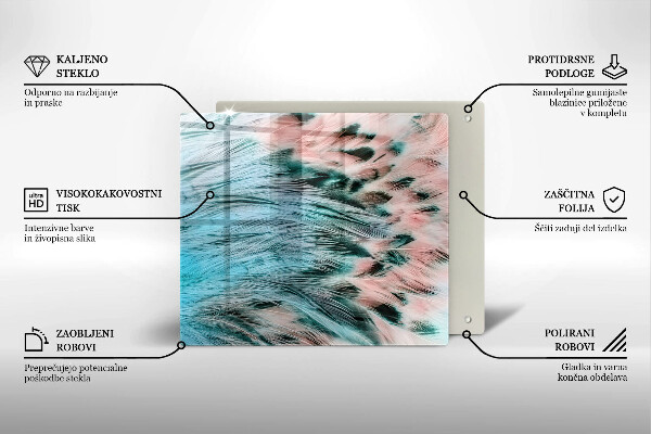 Tűzhelyvédő üveglap Boho madártollak