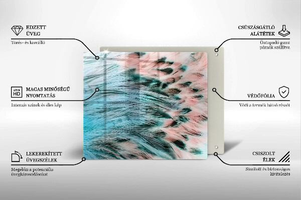 Tűzhelyvédő üveglap Boho madártollak