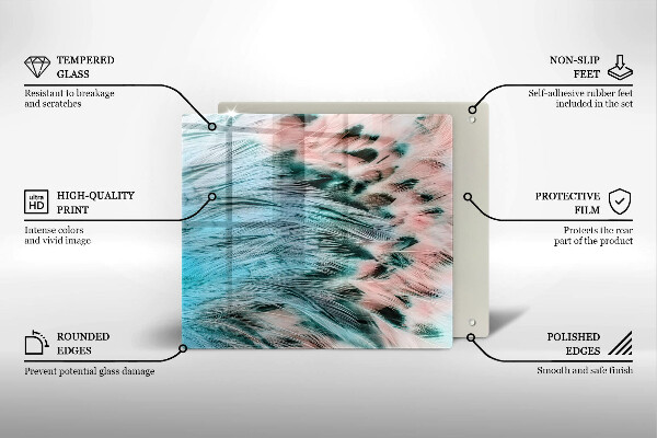 Tűzhelyvédő üveglap Boho madártollak