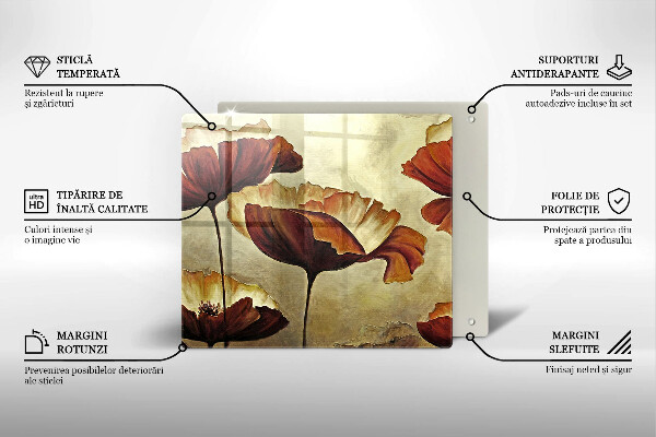 Tűzhelyvédő üveglap Festett boho virágok