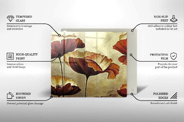 Tűzhelyvédő üveglap Festett boho virágok