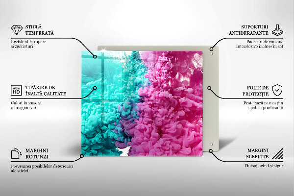 Tűzhelyvédő üveglap Türkiz-rózsaszín füst