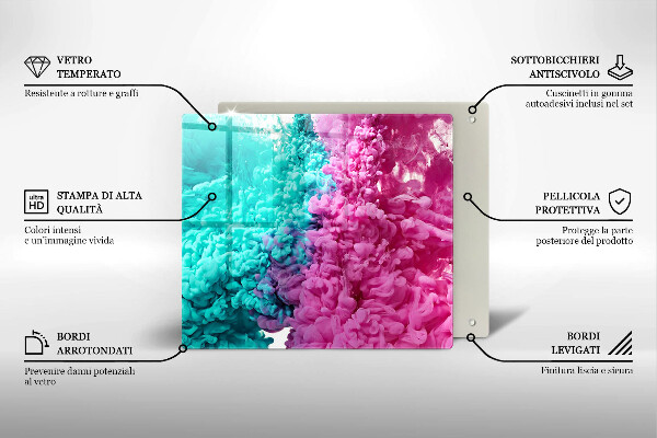 Tűzhelyvédő üveglap Türkiz-rózsaszín füst