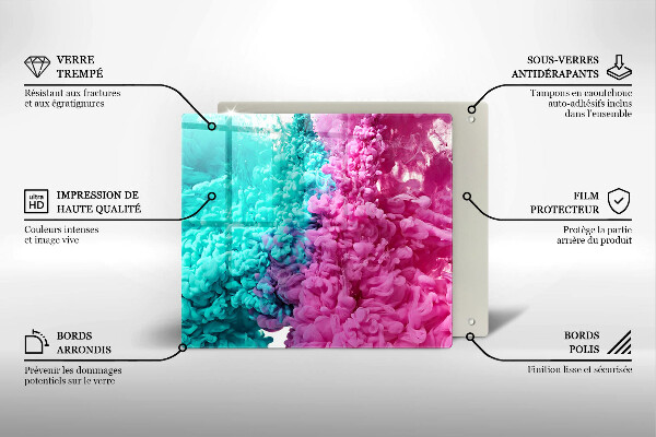 Tűzhelyvédő üveglap Türkiz-rózsaszín füst