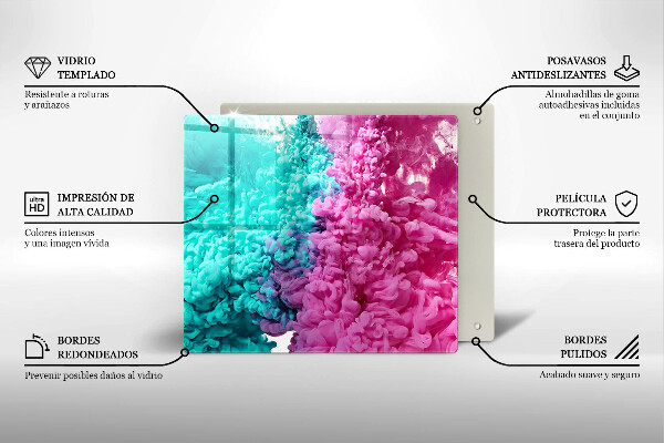 Tűzhelyvédő üveglap Türkiz-rózsaszín füst