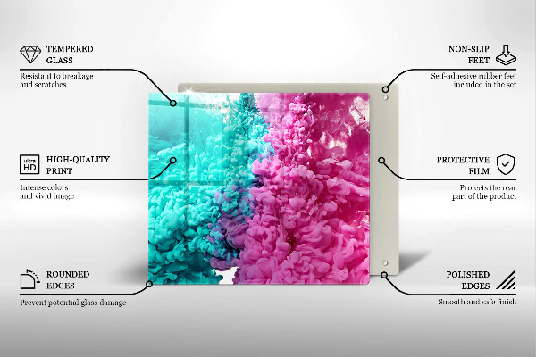 Tűzhelyvédő üveglap Türkiz-rózsaszín füst