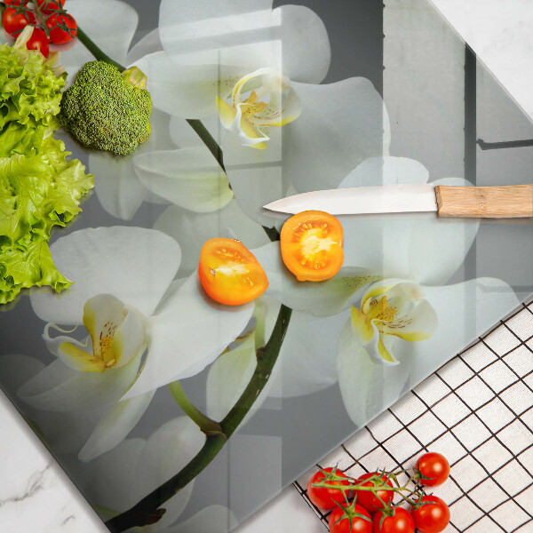 Tűzhelyvédő üveglap Fehér orchidea virágok