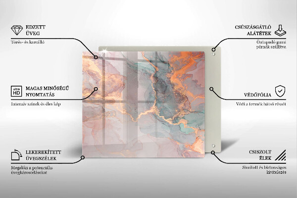 Tűzhelyvédő üveglap Márvány arannyal