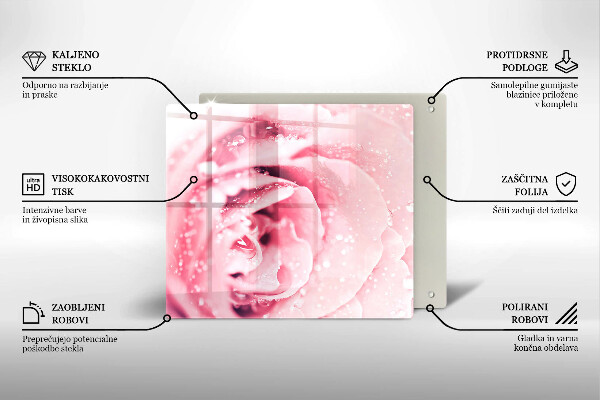 Tűzhelyvédő üveglap Harmatcseppek és rózsavirág