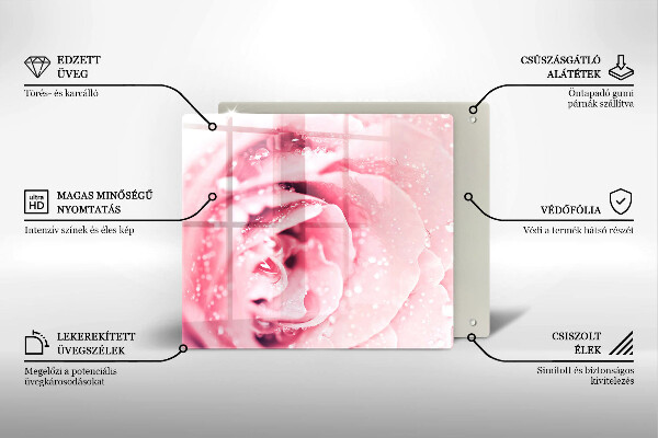 Tűzhelyvédő üveglap Harmatcseppek és rózsavirág