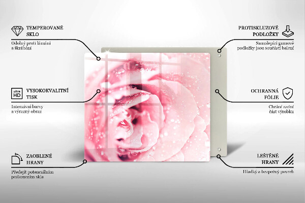 Tűzhelyvédő üveglap Harmatcseppek és rózsavirág
