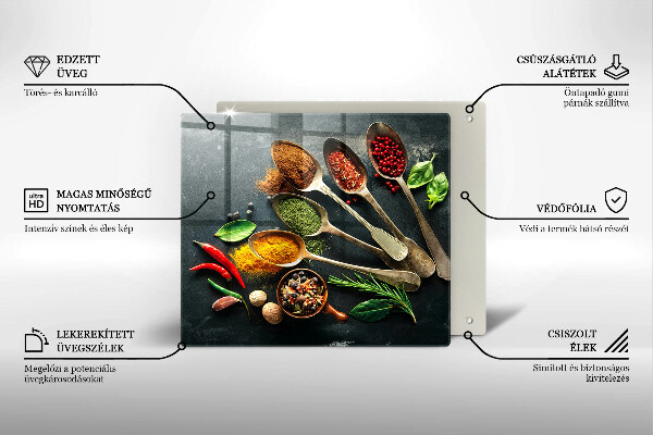 Tűzhelyvédő üveglap Konyhai kanál fűszerek