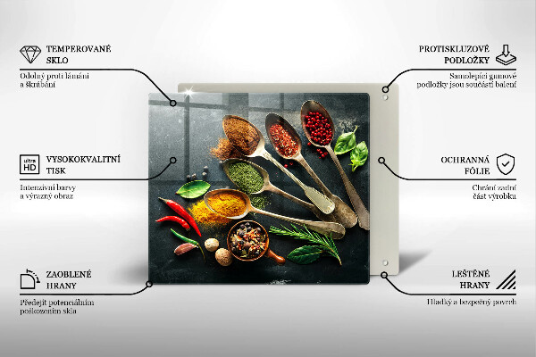 Tűzhelyvédő üveglap Konyhai kanál fűszerek