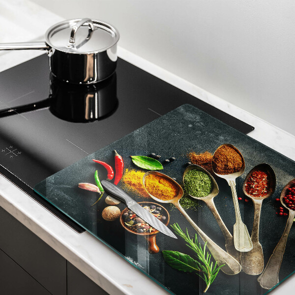 Tűzhelyvédő üveglap Konyhai kanál fűszerek