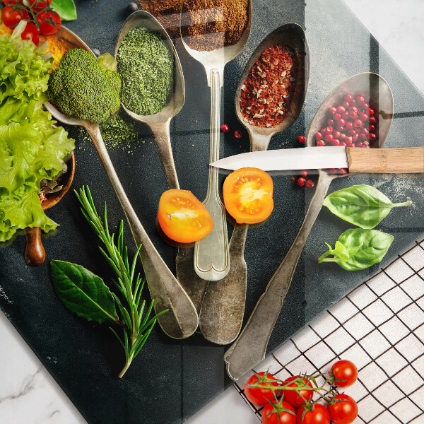 Tűzhelyvédő üveglap Konyhai kanál fűszerek