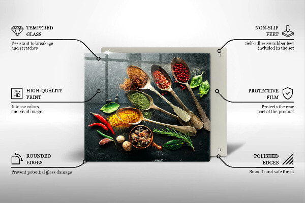 Tűzhelyvédő üveglap Konyhai kanál fűszerek