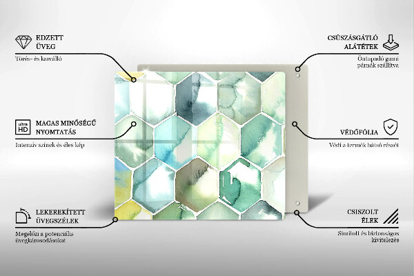 Tűzhelyvédő üveglap Akvarell hatszögek