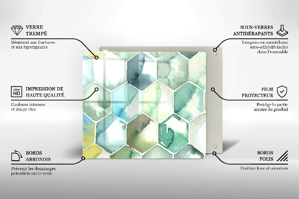 Tűzhelyvédő üveglap Akvarell hatszögek