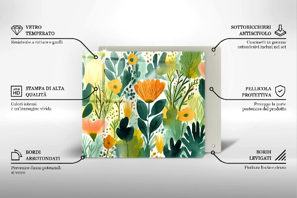 Tűzhelyvédő üveglap Festett virágok