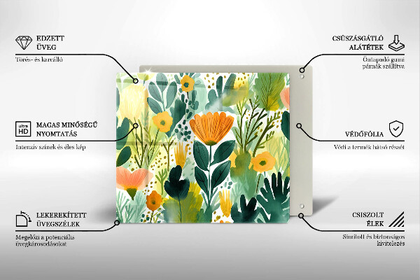 Tűzhelyvédő üveglap Festett virágok