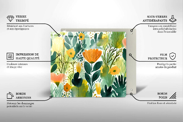 Tűzhelyvédő üveglap Festett virágok