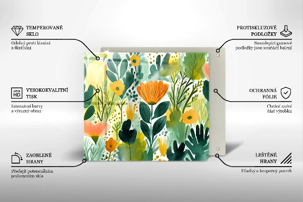 Tűzhelyvédő üveglap Festett virágok