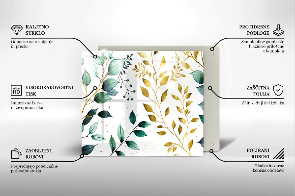 Tűzhelyvédő üveglap Zöld és arany levelek