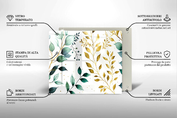 Tűzhelyvédő üveglap Zöld és arany levelek