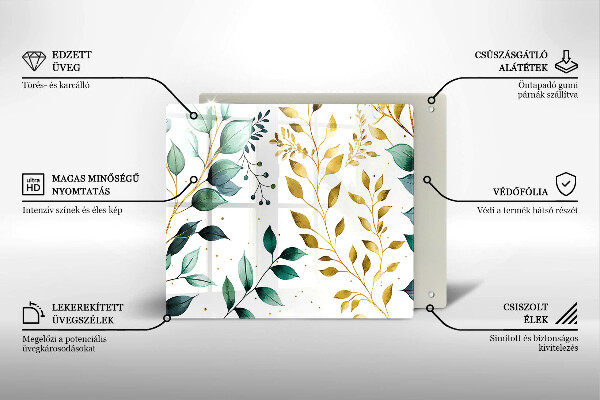 Tűzhelyvédő üveglap Zöld és arany levelek