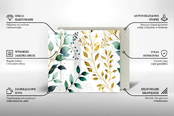 Tűzhelyvédő üveglap Zöld és arany levelek